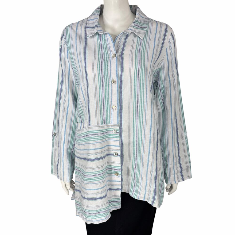 Habitat Tunic Top Womens Medium Linen Cotton Asymmetric Lagenlook Artsy Striped
